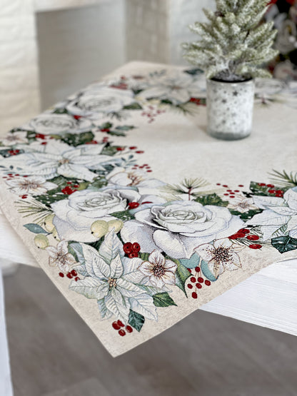 Christmas tapestry tablecloth «Christmas Flower» with silver thread