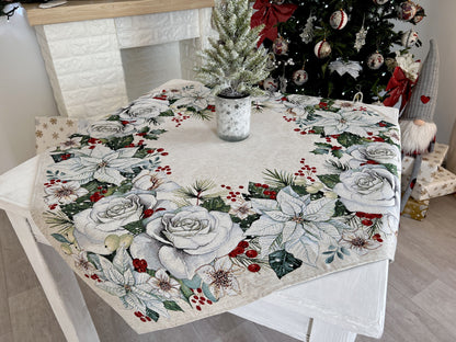 Christmas tapestry tablecloth «Christmas Flower» with silver thread