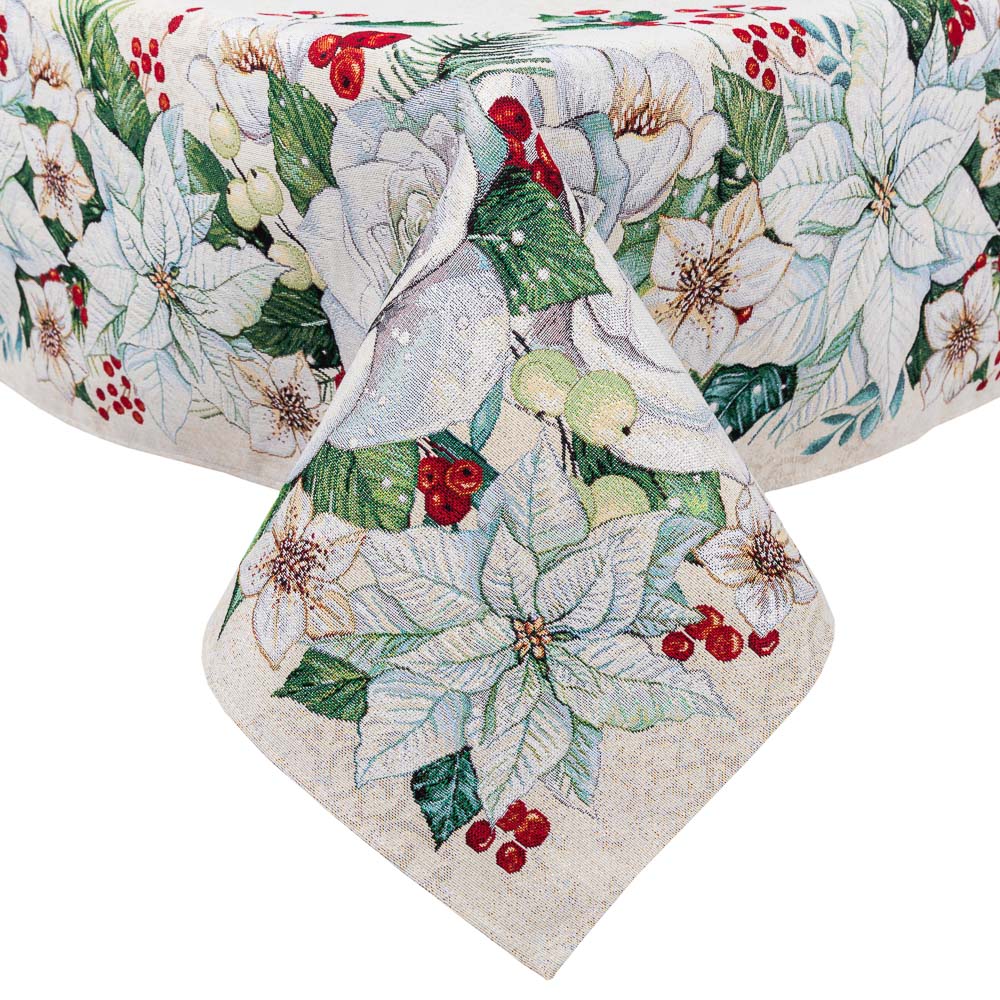 Christmas tapestry tablecloth «Christmas Flower» with silver thread Limaso Textile