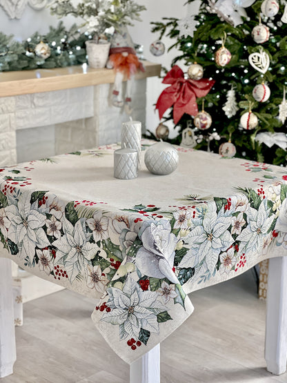 Christmas tapestry tablecloth «Christmas Flower» with silver thread