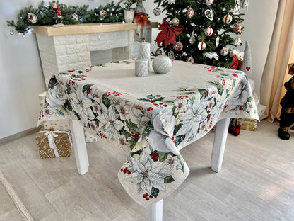 Christmas tapestry tablecloth «Christmas Flower» with silver thread