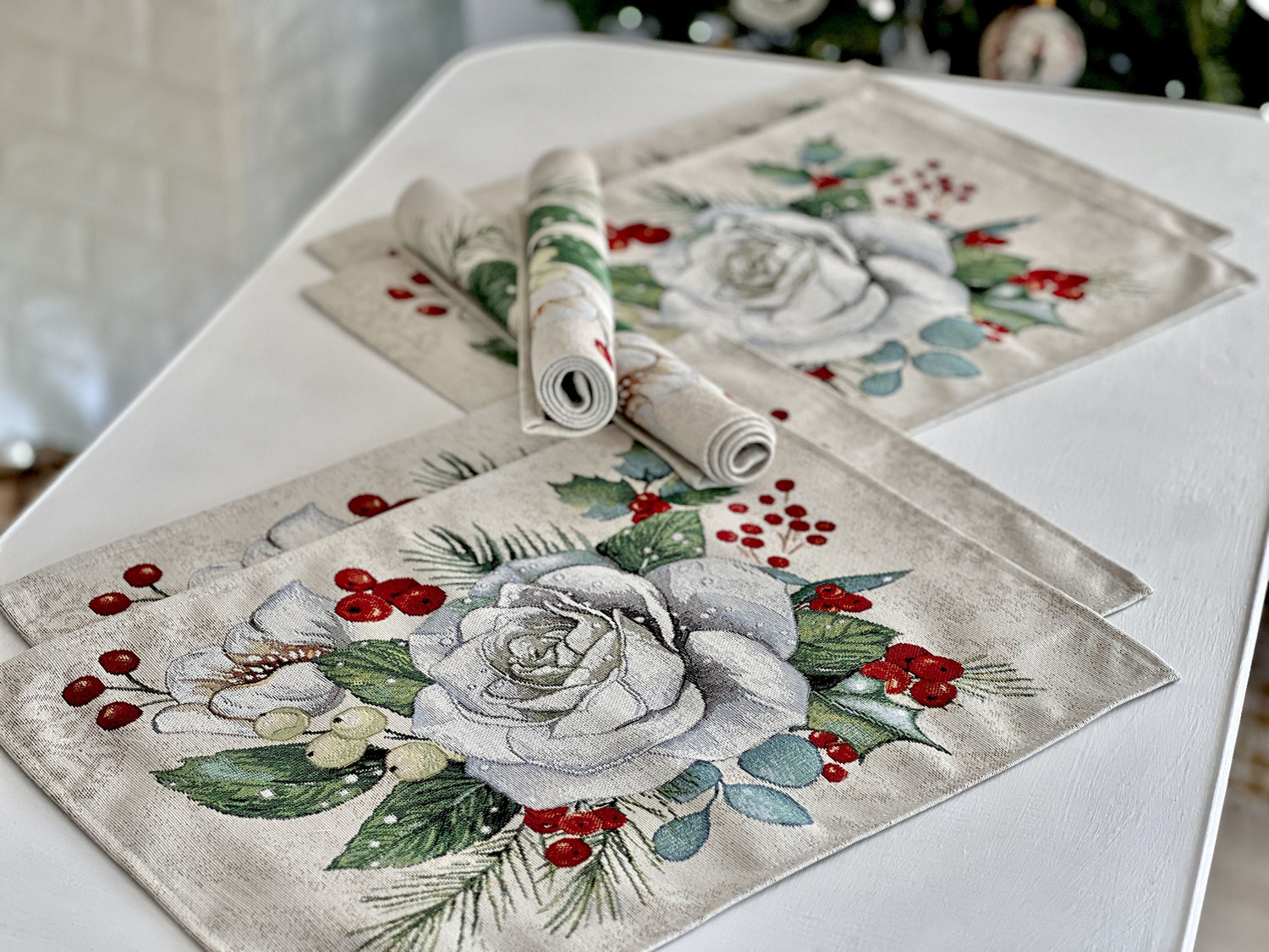 Christmas Placemat «Christmas Flower» with silver thread Limaso Textile