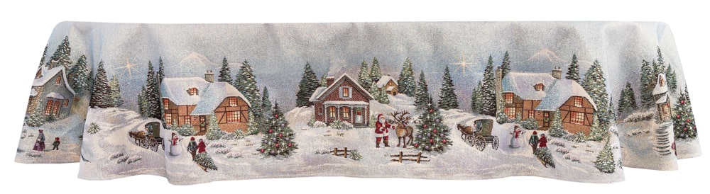 Oval Christmas tapestry tablecloth «Christmas in Highlands» with golden thread