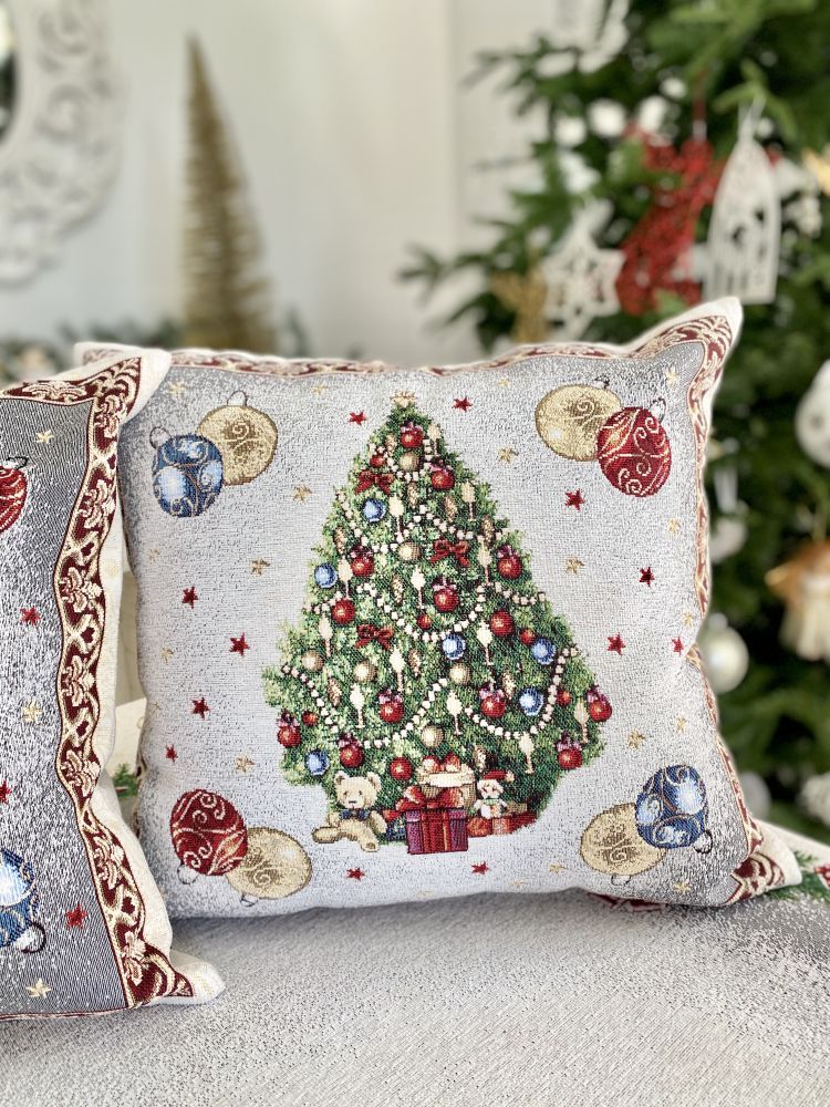 Winter Holiday tapestry cushion cover «Christmas tree» With microfibre