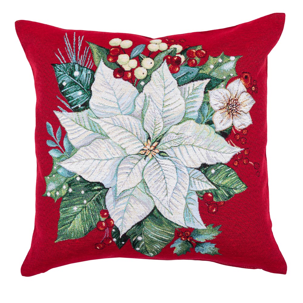 Winter Holiday tapestry cushion cover «Christmas Flower-2» with silver thread