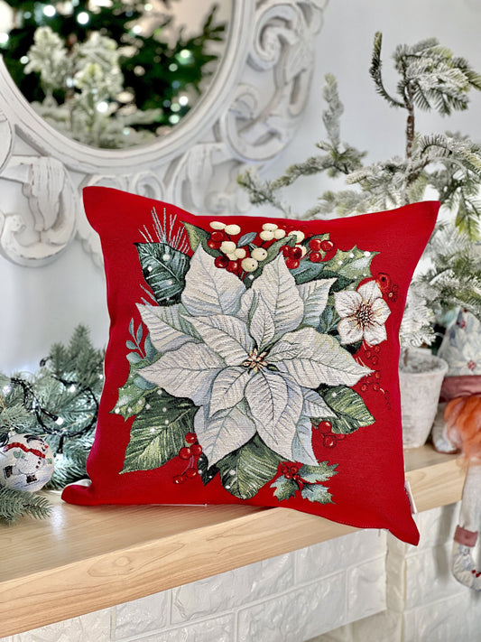 Christmas tapestry cushion cover «Rosana» with silver thread