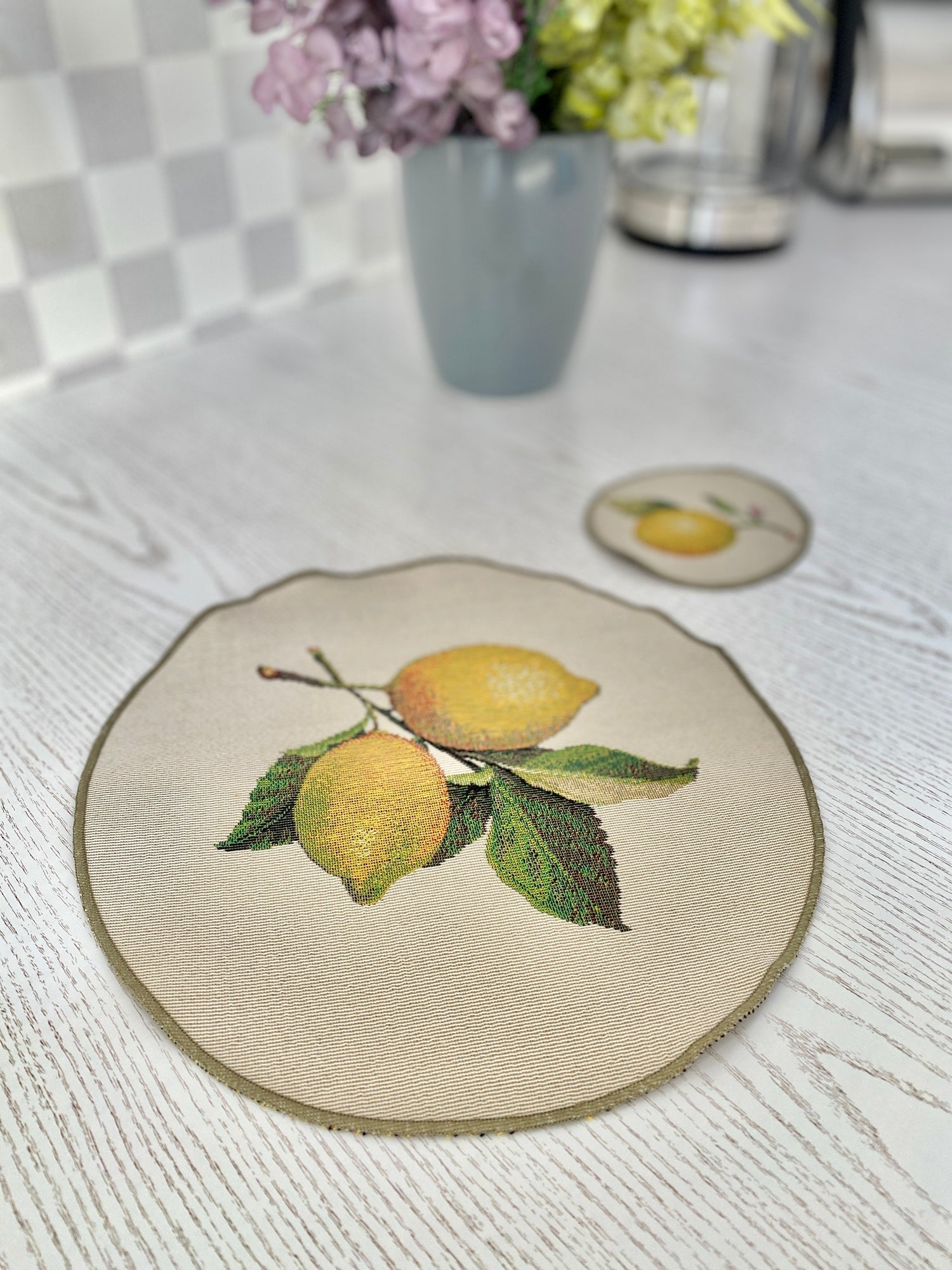 Tapestry coasters set of 6 «Lemons» Limaso Textile