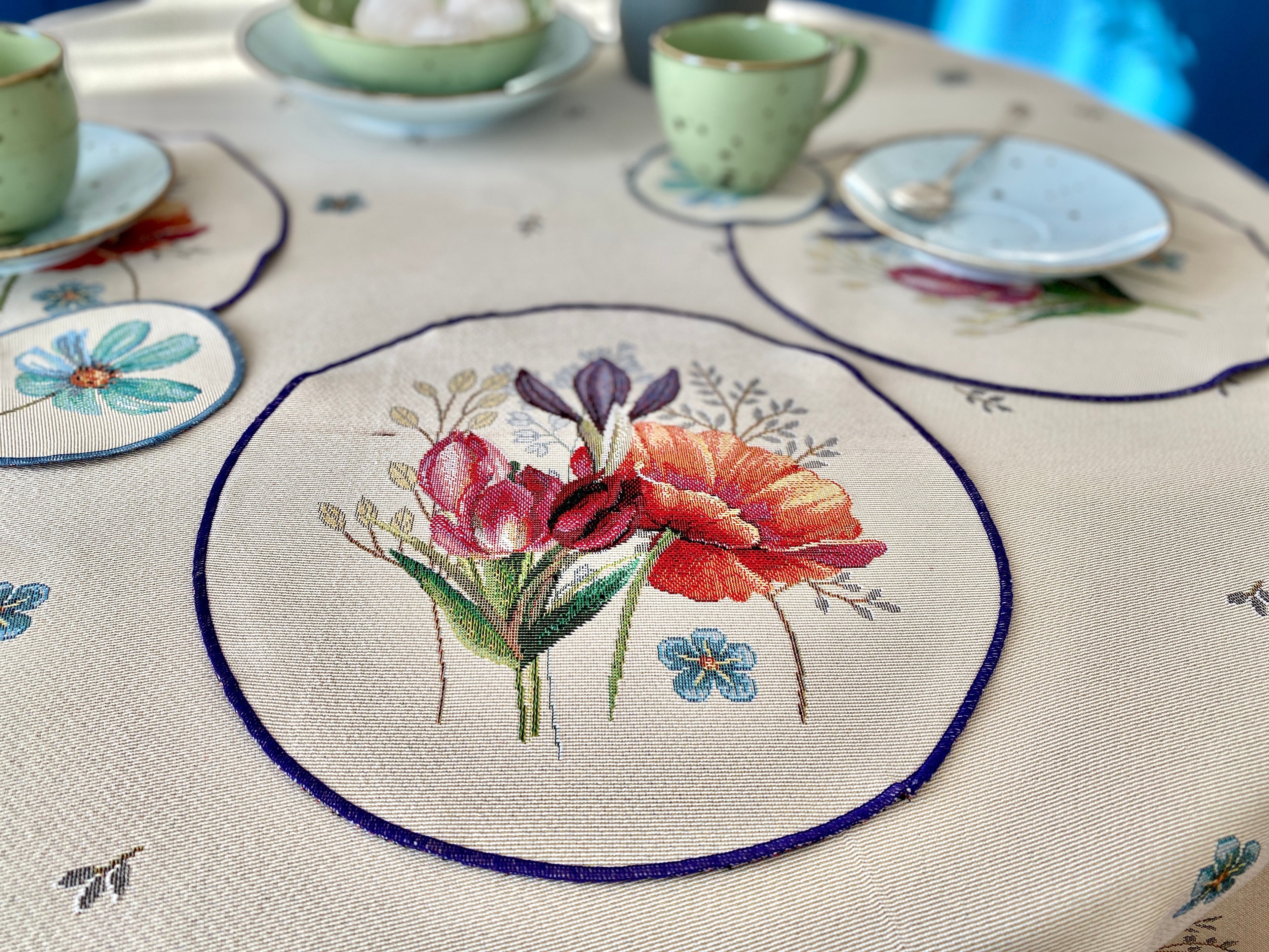Tapestry coasters set of 6 «Wildflowers» Limaso Textile
