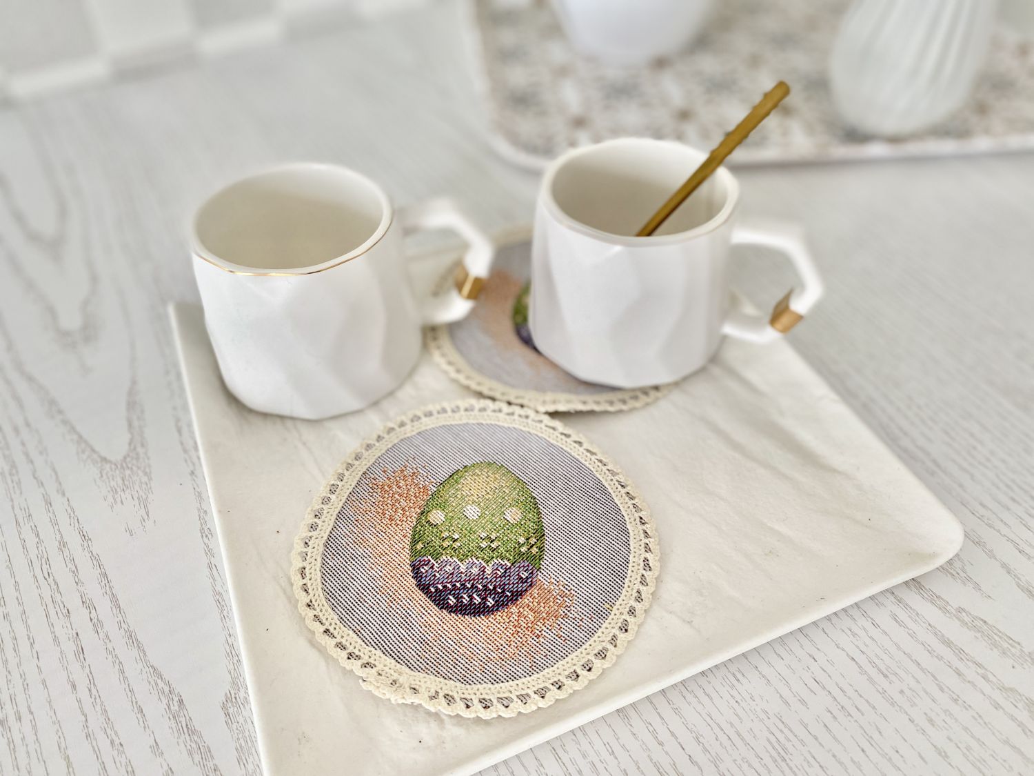 Easter tapestry coasters set of 6 «Lavender bunny» Limaso Textile