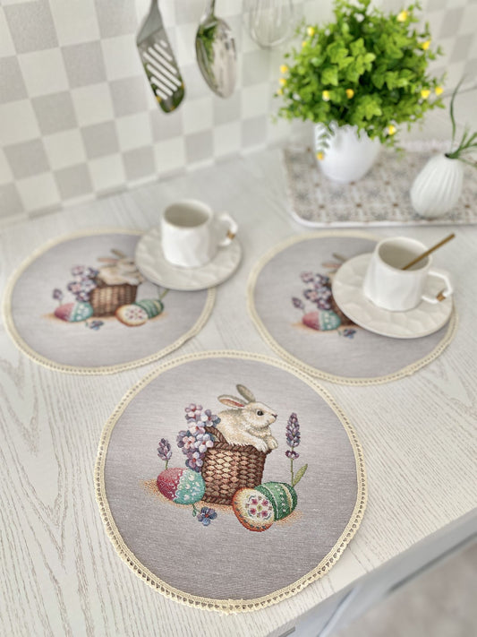 Easter tapestry coasters set of 6 «Lavender bunny»