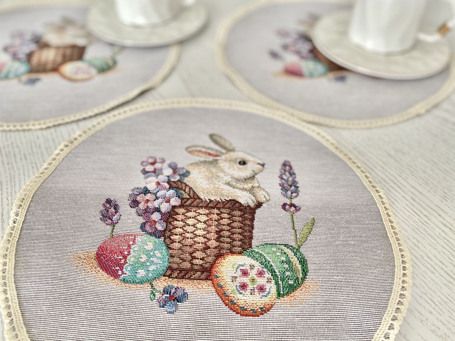 Easter tapestry coasters set of 6 «Lavender bunny» Limaso Textile