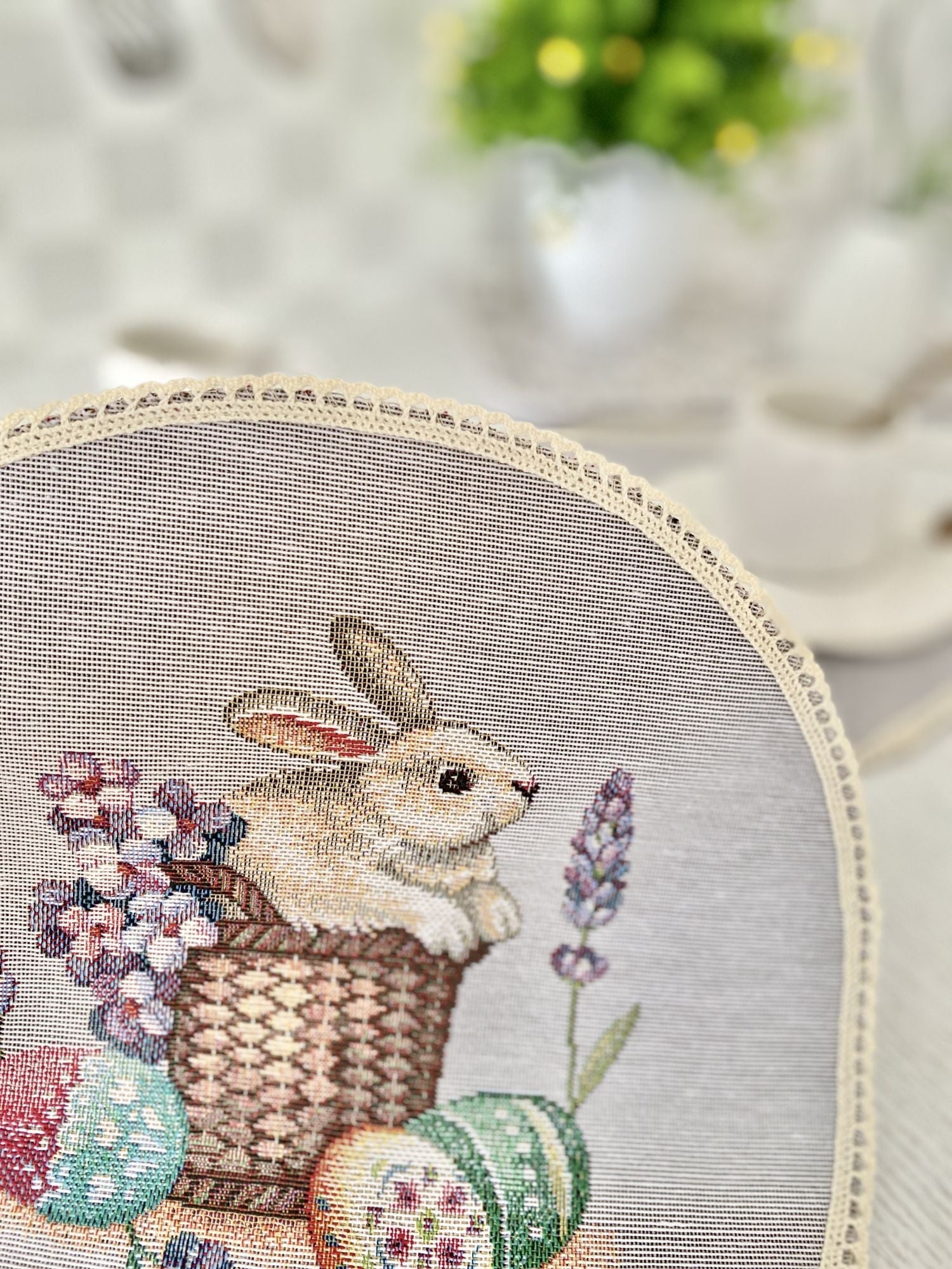 Easter tapestry coasters set of 6 «Lavender bunny» Limaso Textile