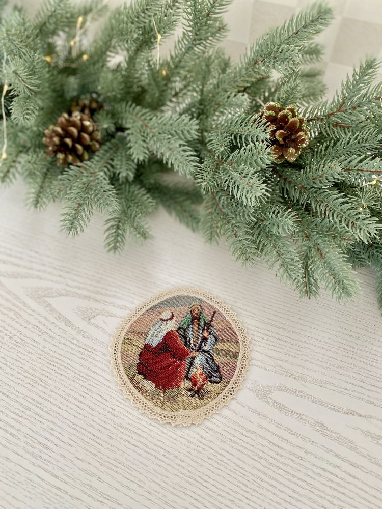 Christmas cup placemats «Nativity scene» with golden thread