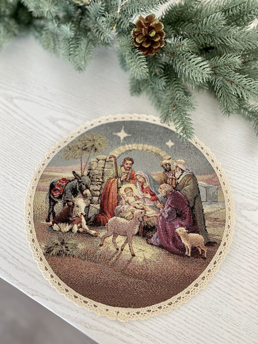 Christmas placemats «Nativity scene» with golden thread