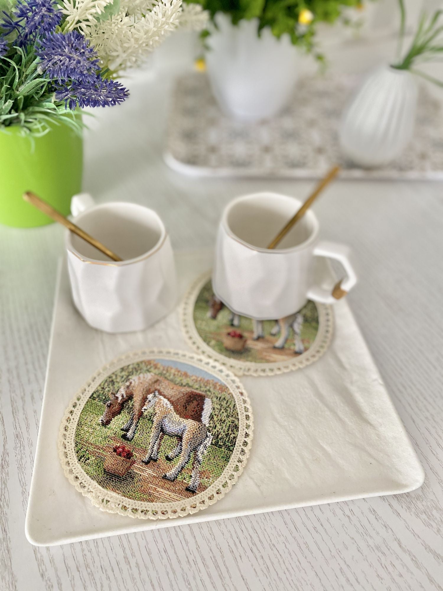 Tapestry coasters set of 6 «Village» Limaso Textile