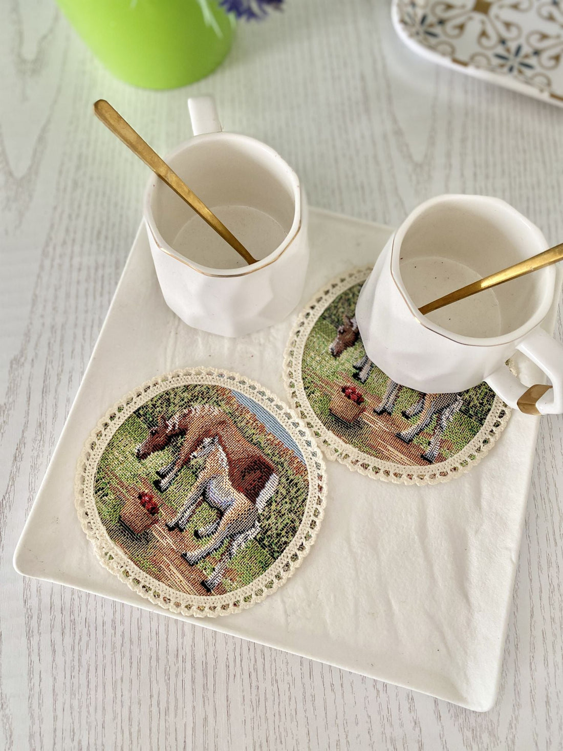 Tapestry coasters set of 6 «Village» Limaso Textile