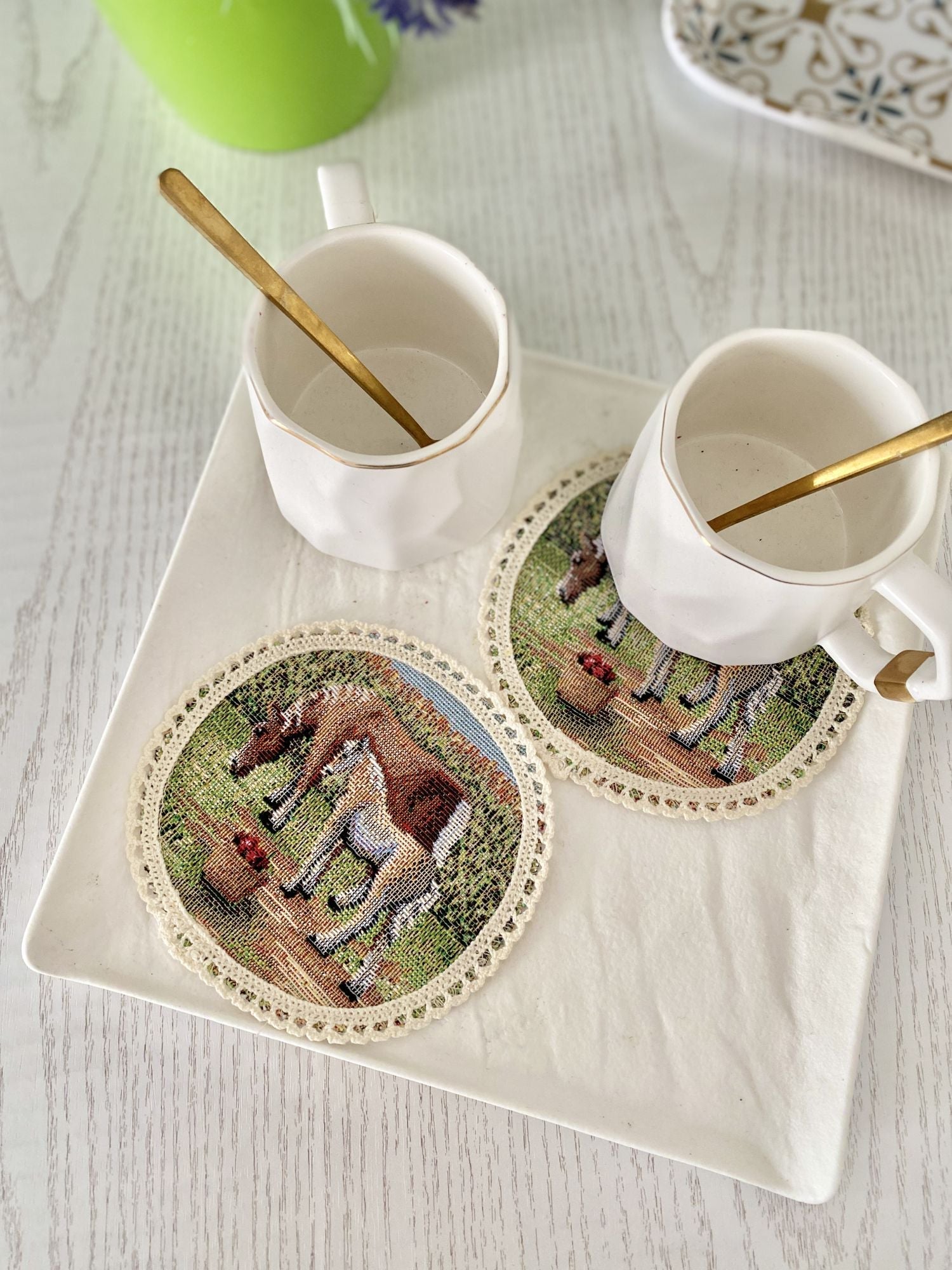 Tapestry coasters set of 6 «Village» Limaso Textile
