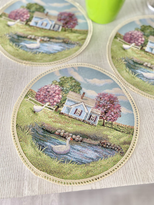 Tapestry coasters set of 6 «Village»