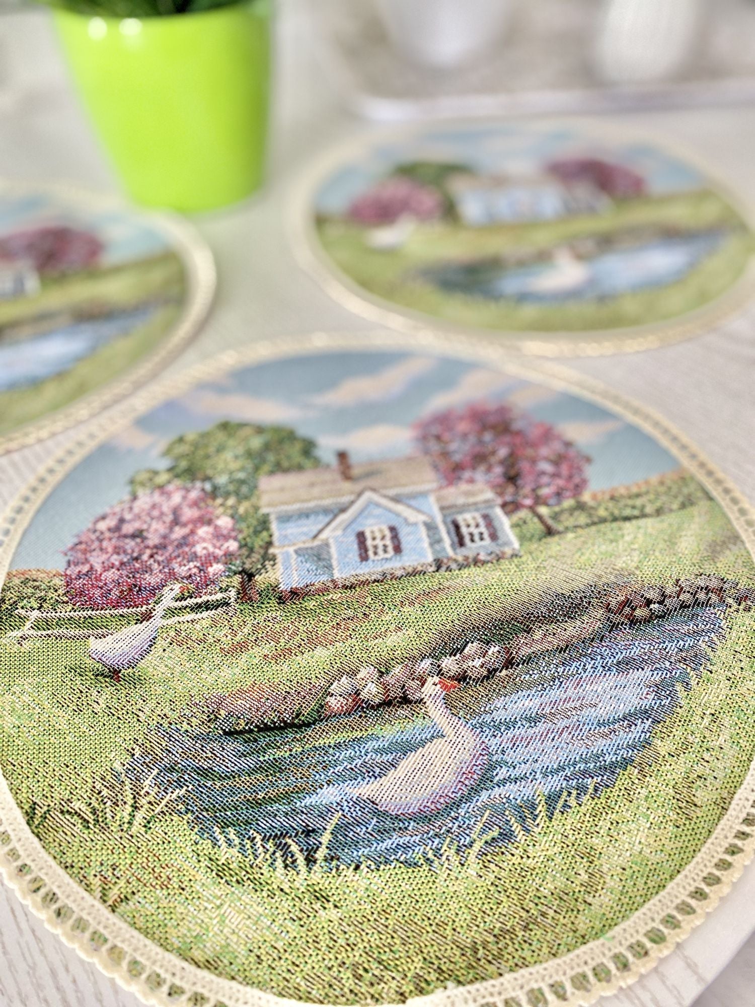 Tapestry coasters set of 6 «Village» Limaso Textile