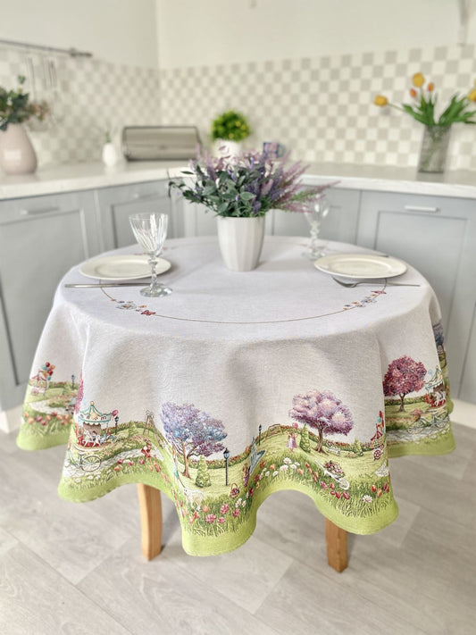 Round Tapestry Tablecloth «Spring gardens»