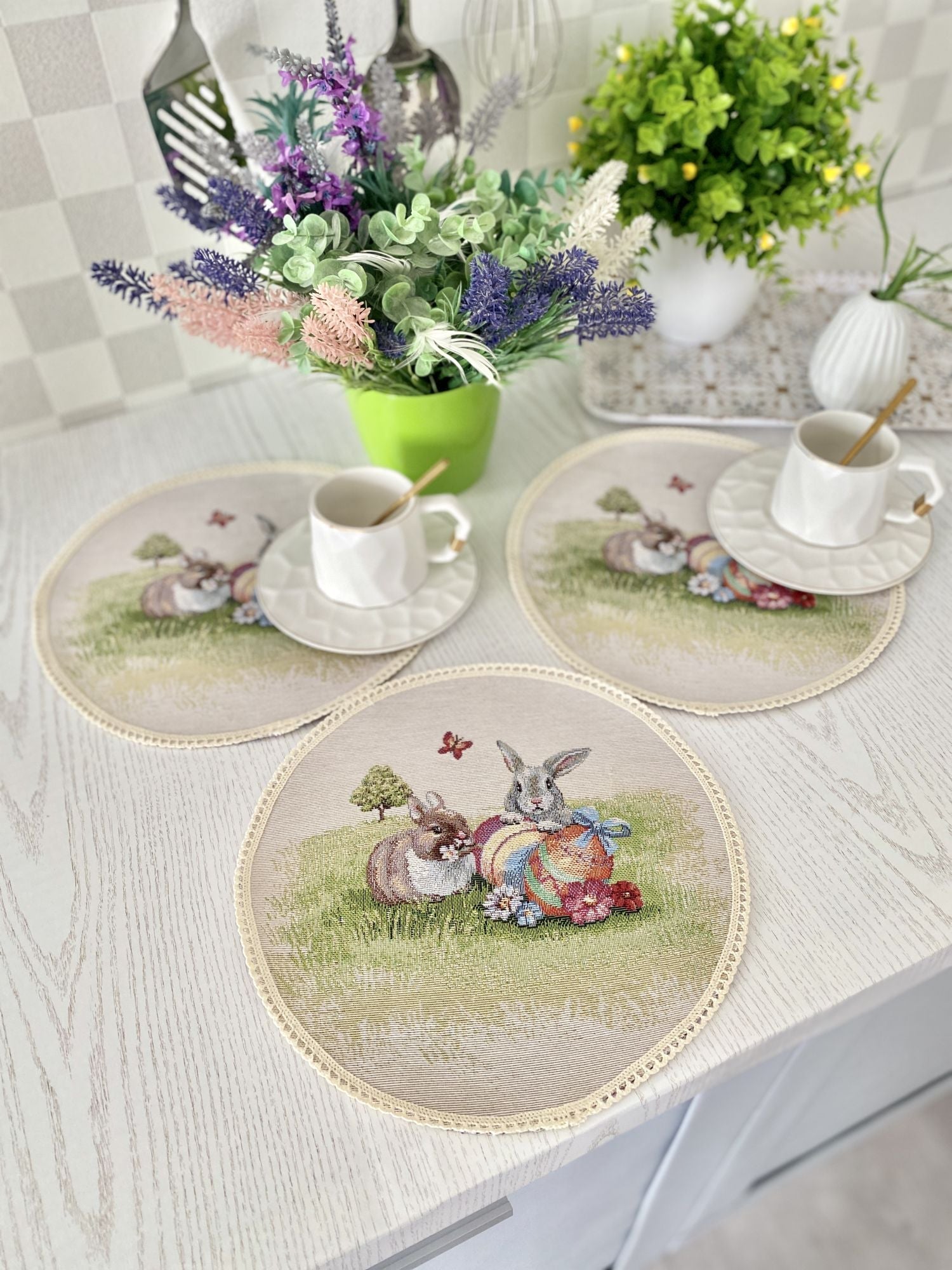 Easter tapestry coasters set of 6 «Easter mood» Limaso Textile