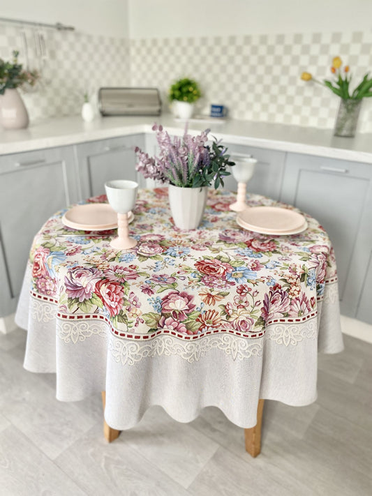 Round Tapestry Tablecloth «Roses»