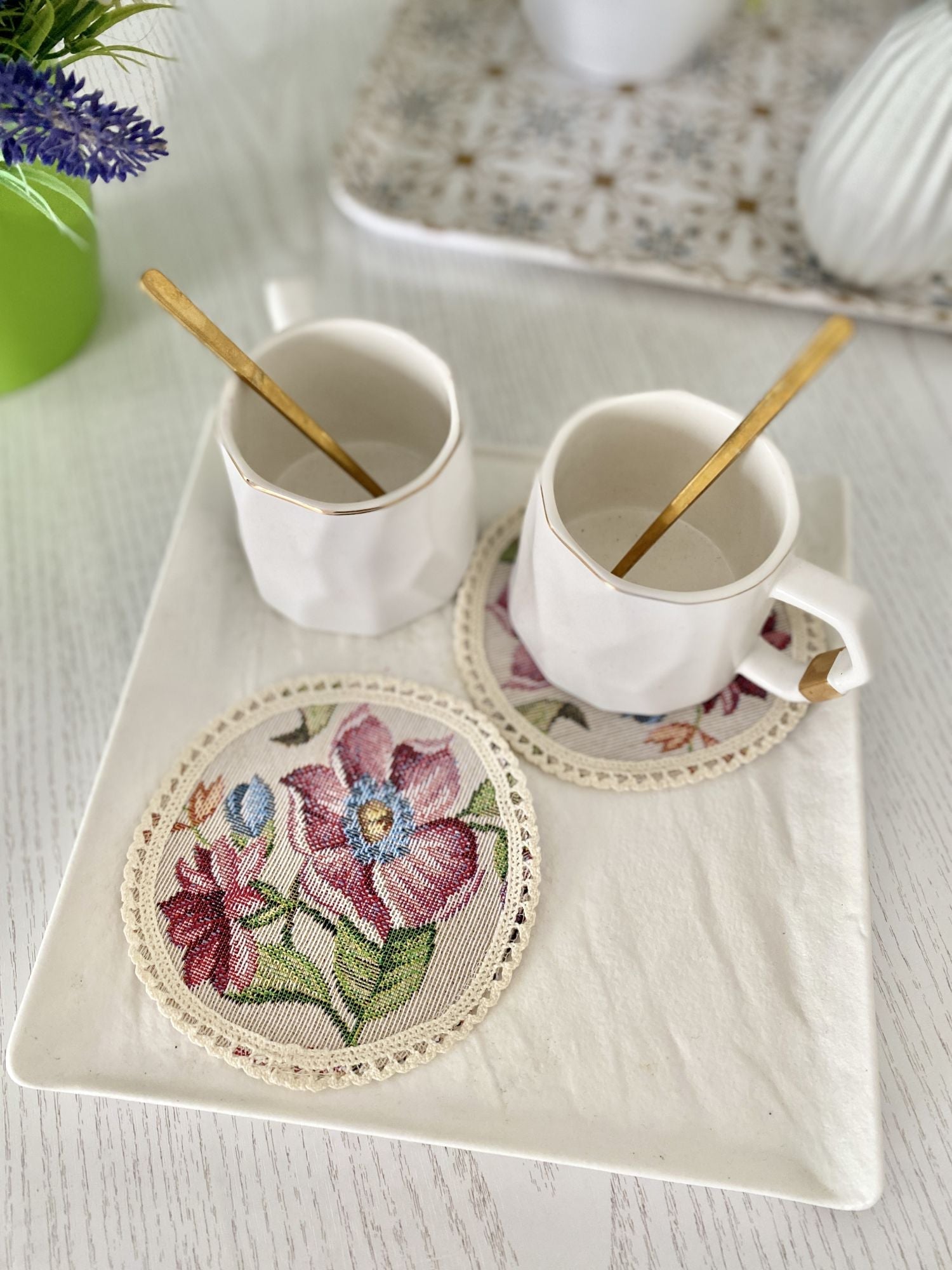 Tapestry coasters set of 6 «Roses» Limaso Textile