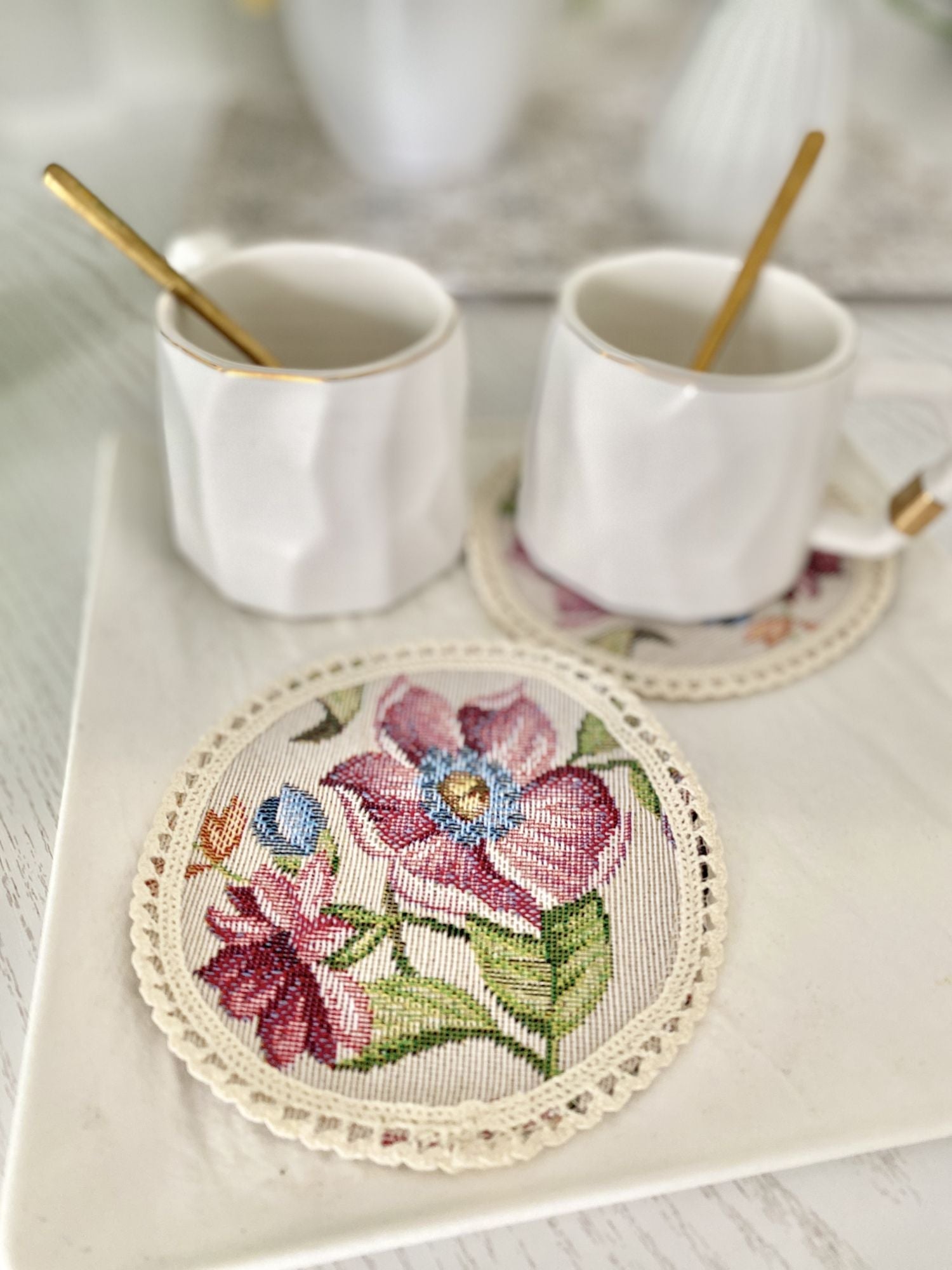 Tapestry coasters set of 6 «Roses» Limaso Textile