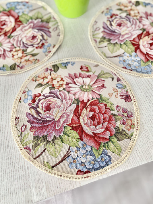 Tapestry coasters set of 6 «Roses»