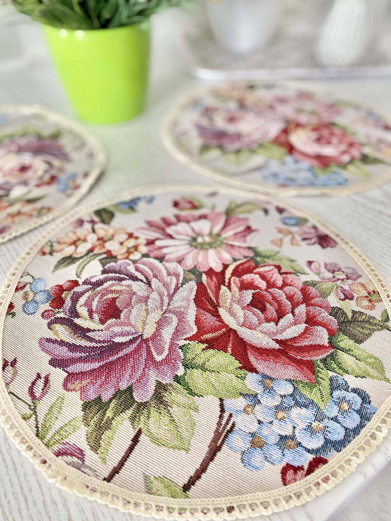 Tapestry coasters set of 6 «Roses» Limaso Textile