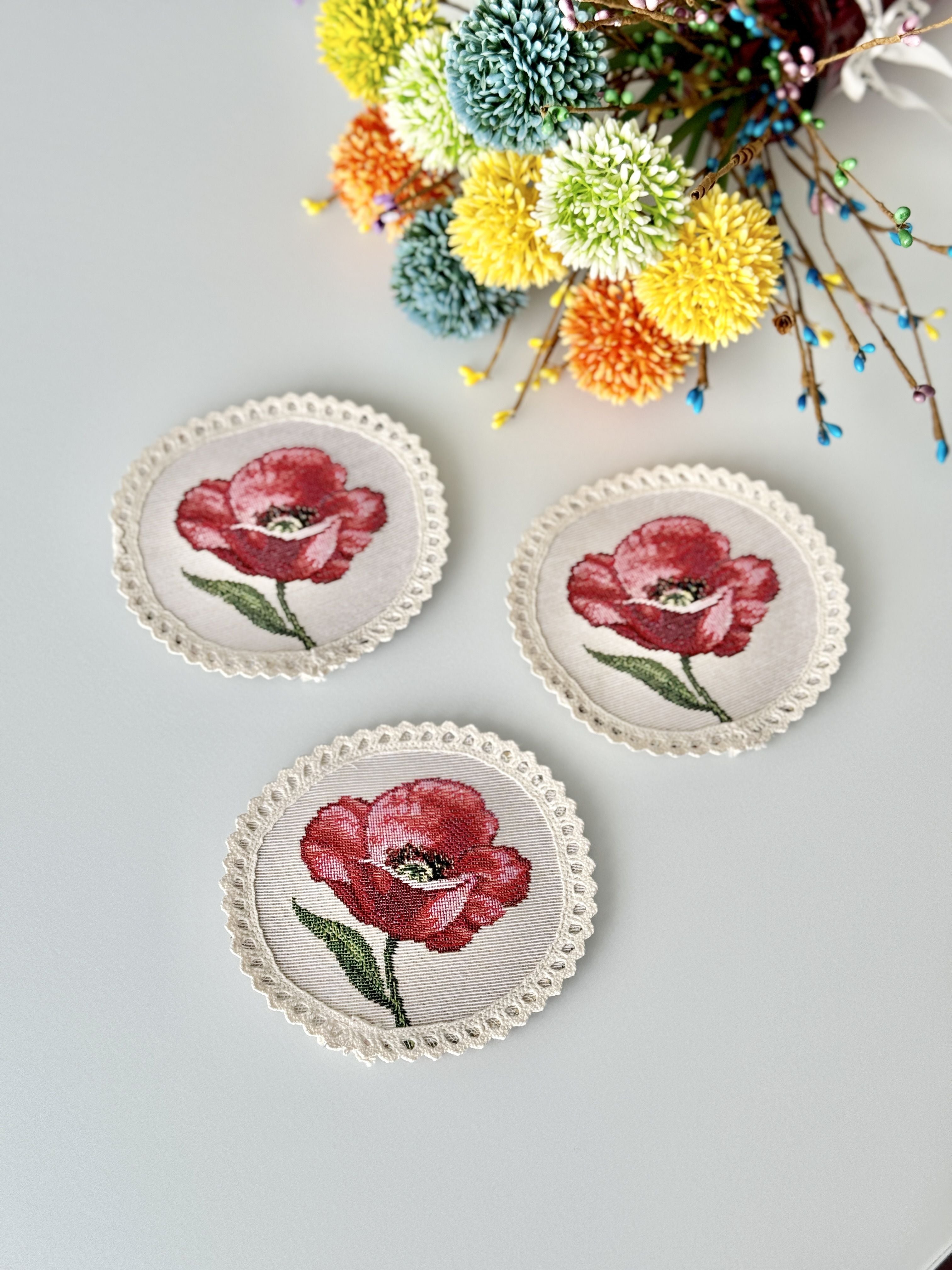 Tapestry coasters set of 6 «Spring Delight» Limaso Textile