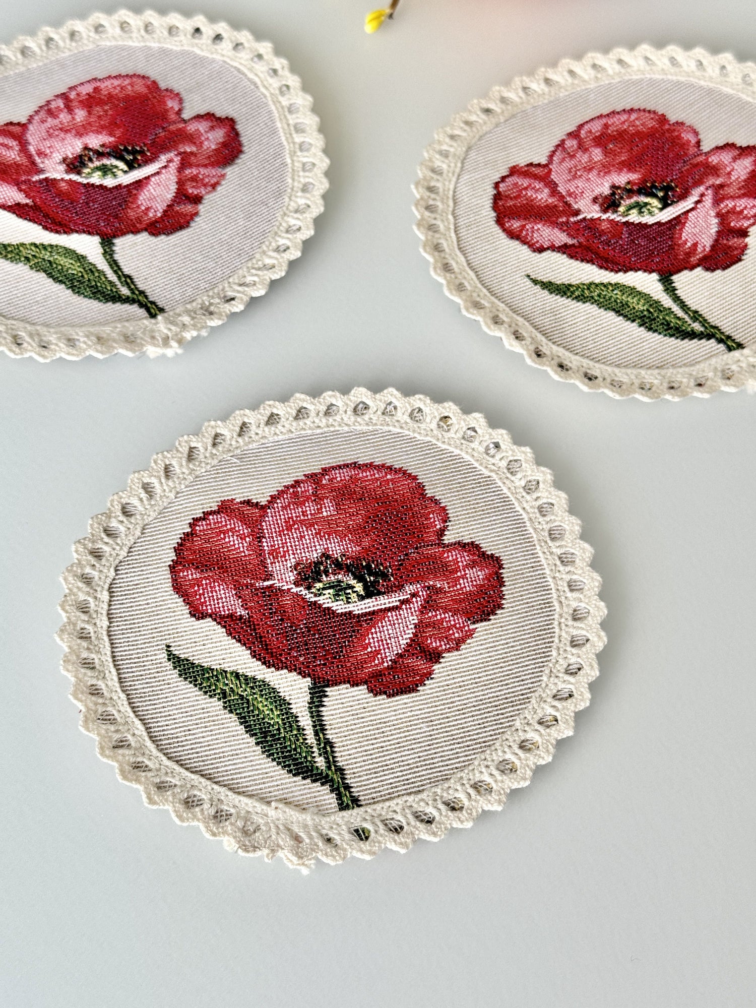 Tapestry coasters set of 6 «Spring Delight» Limaso Textile
