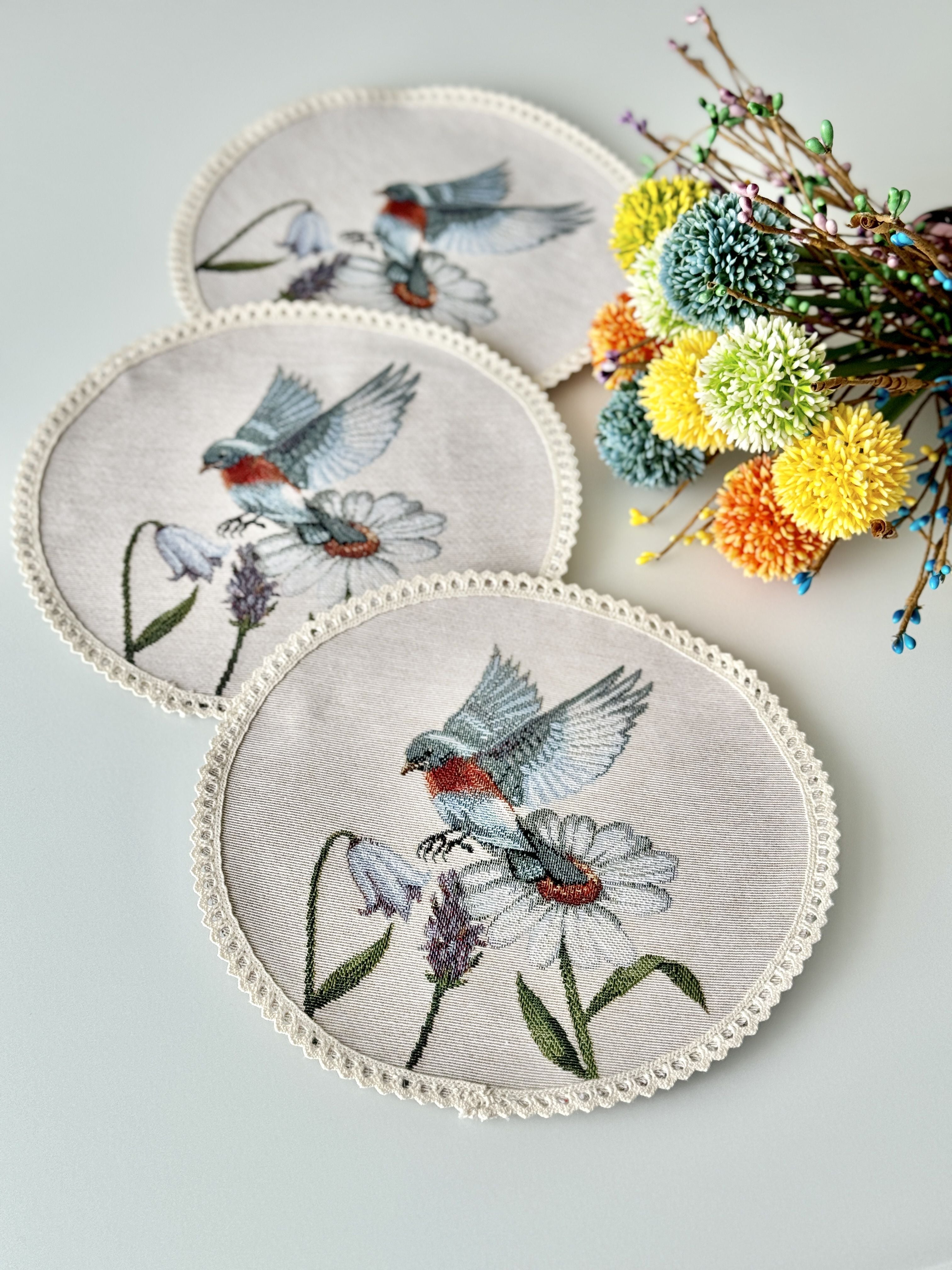Tapestry coasters set of 6 «Spring Delight» Limaso Textile
