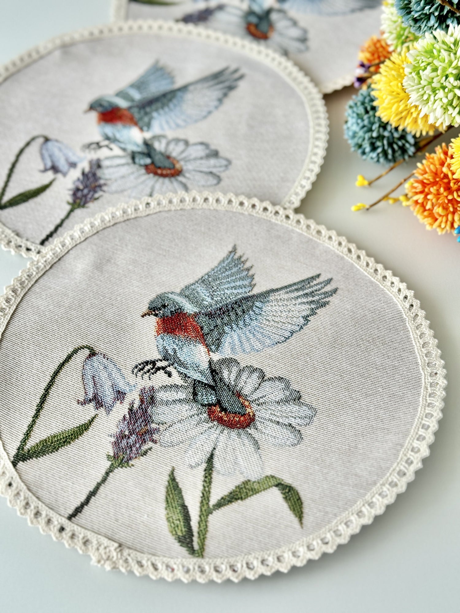 Tapestry coasters set of 6 «Spring Delight» Limaso Textile