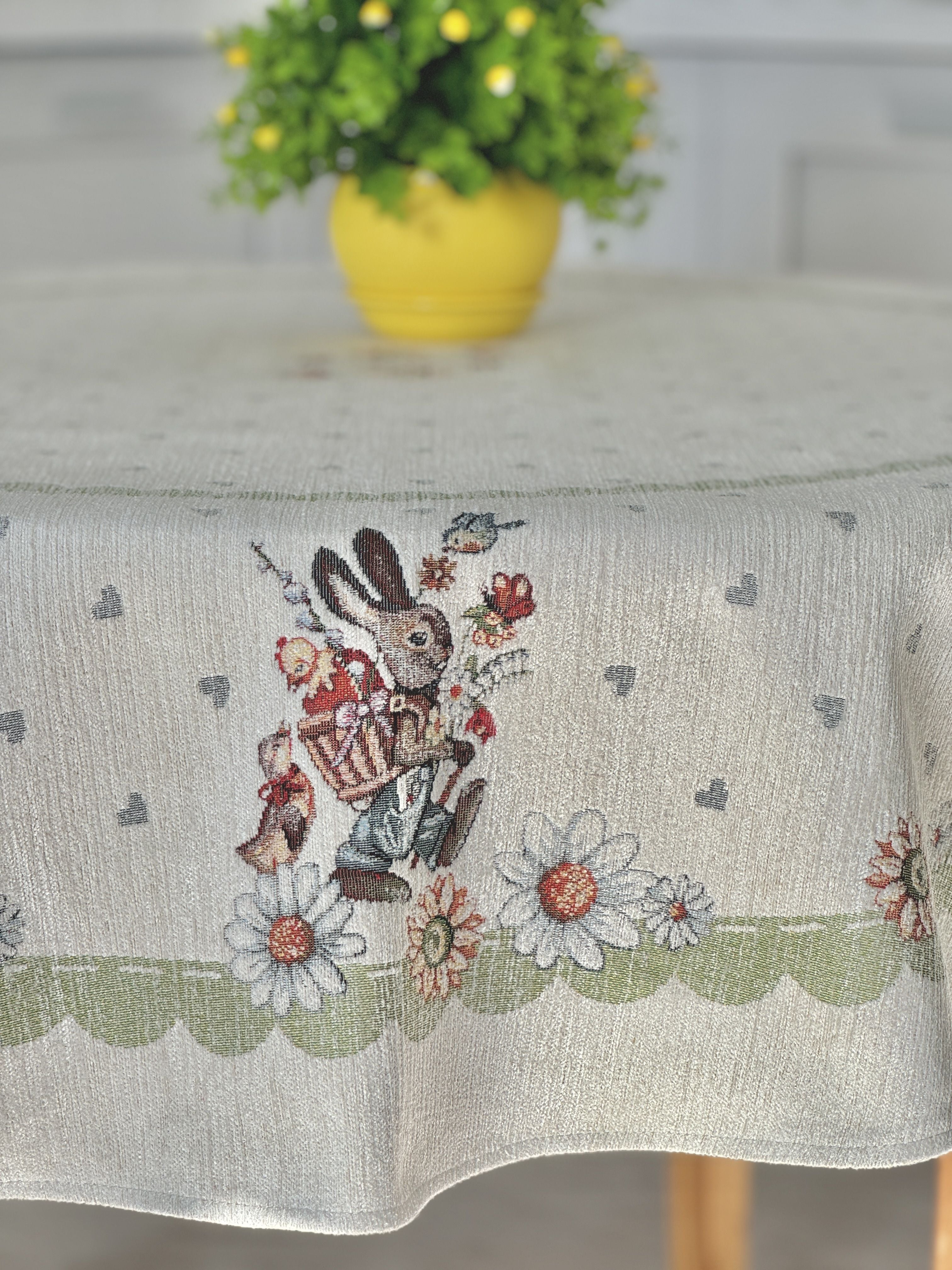 Easter tapestry tablecloth «Bunny in daisies» with microfibre Limaso Textile