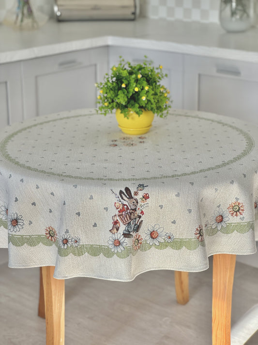 Easter tapestry tablecloth «Bunny in daisies» with microfibre