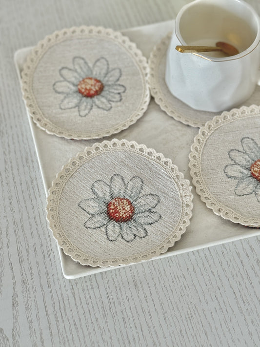 Easter tapestry coasters set of 6 «Bunny in daisies» with microfibre