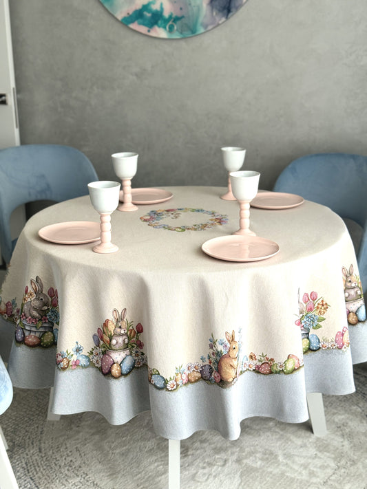 Round Easter tapestry tablecloth «Happy Easter»