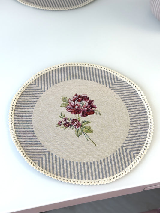 Easter tapestry coasters set of 6 «Bunny in Roses»