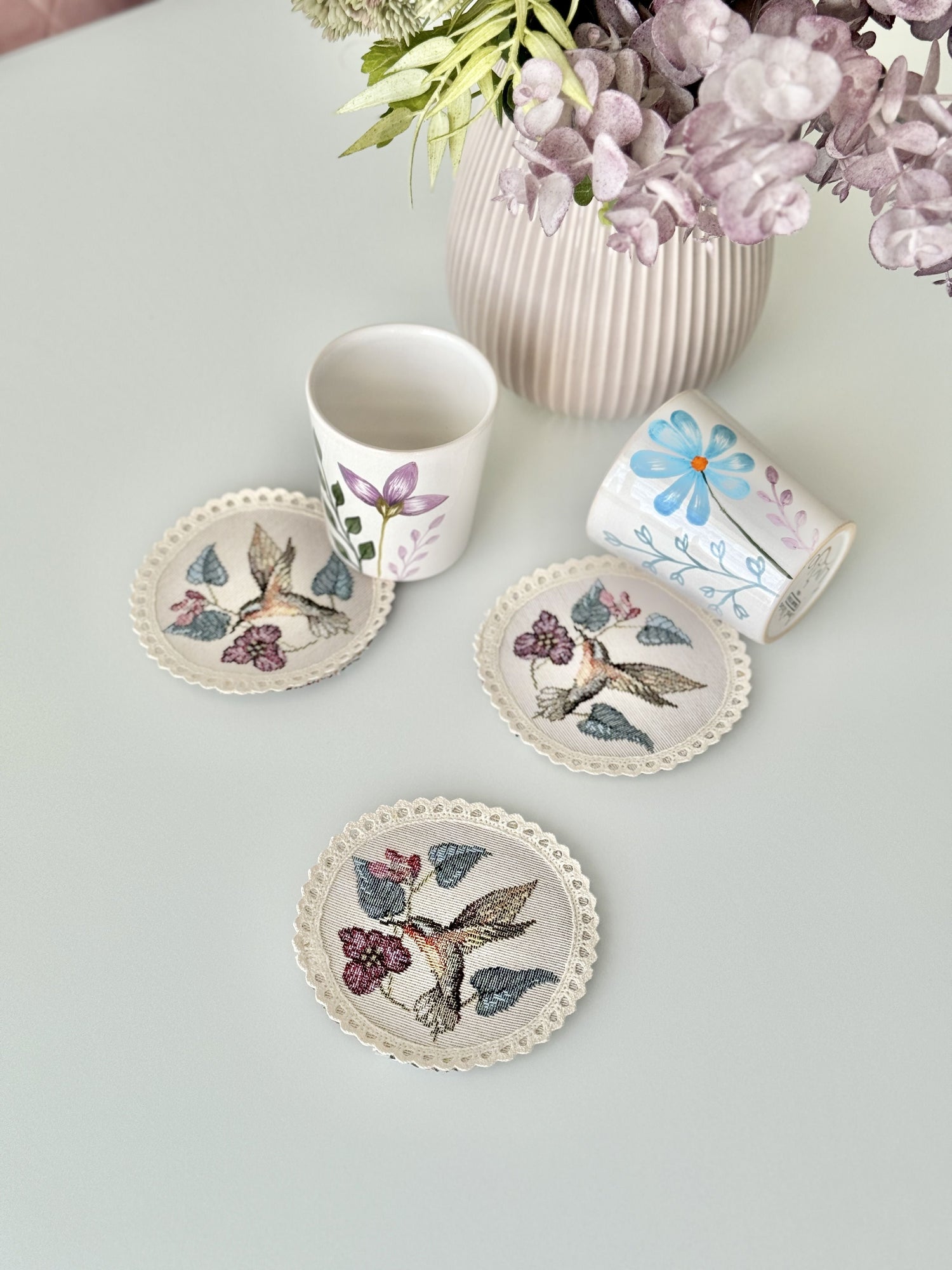 Tapestry coasters set of 6 «Spring Flowers» Limaso Textile