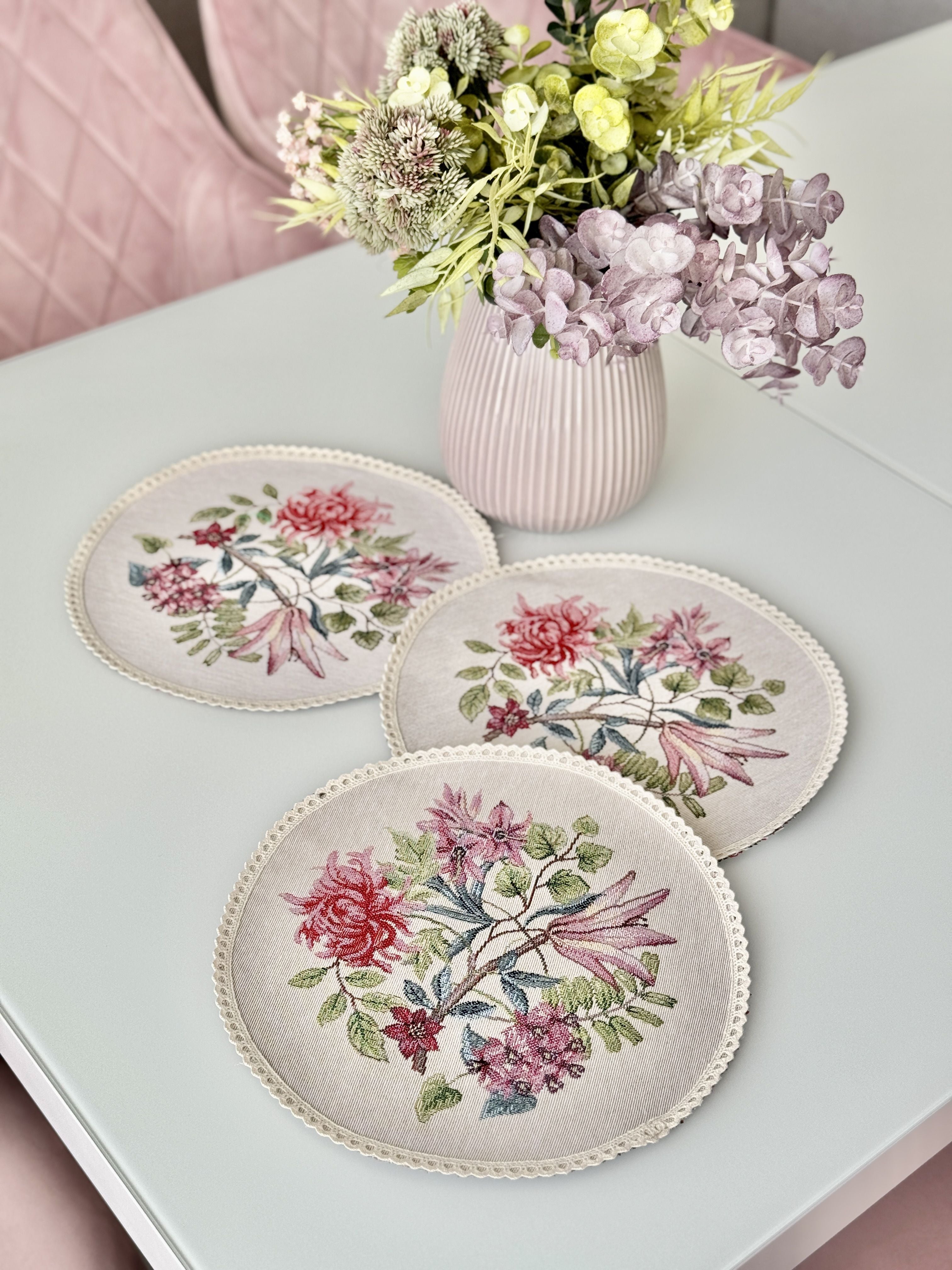 Tapestry coasters set of 6 «Spring Flowers» Limaso Textile