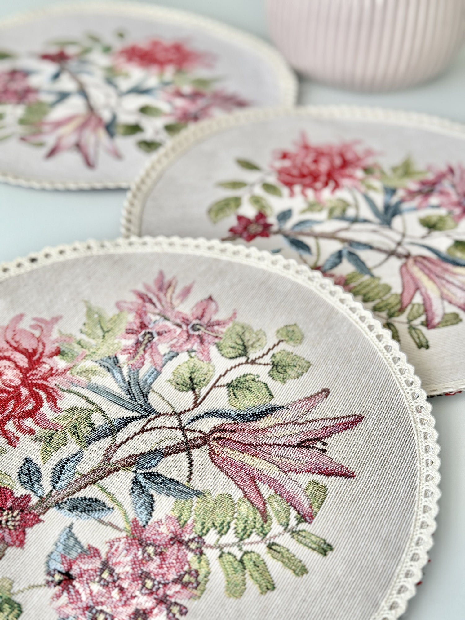 Tapestry coasters set of 6 «Spring Flowers» Limaso Textile
