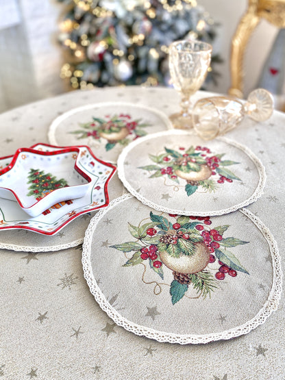 Christmas placemats «Christmas garland» with golden thread