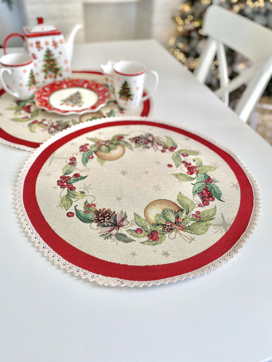 Christmas placemats «Christmas garland» with golden thread