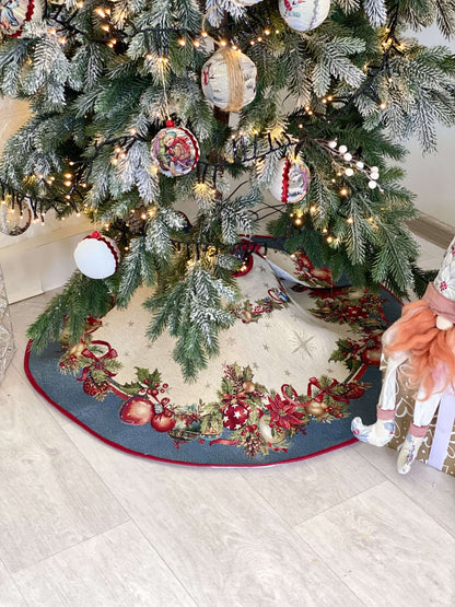 Christmas Tree skirt «Christmas Glow» with Golden Lurex - Luxury Tapestry
