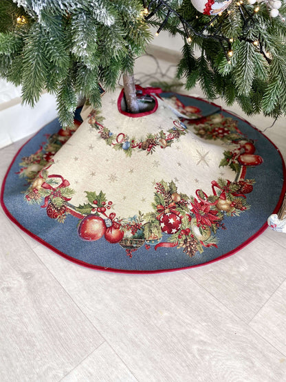 Christmas Tree skirt «Christmas Glow» with Golden Lurex - Luxury Tapestry