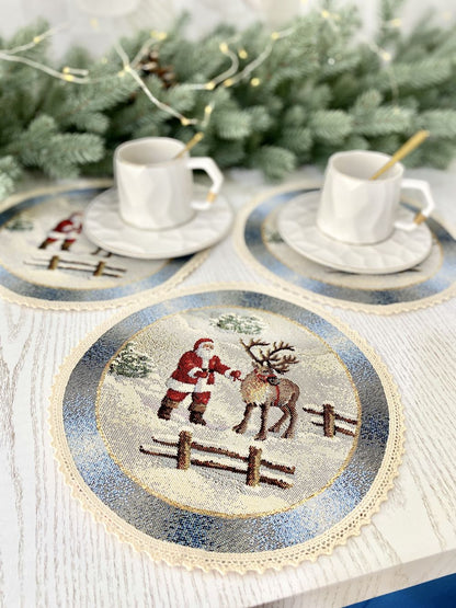 Christmas cup placemat «Christmas in Highlands» with golden thread