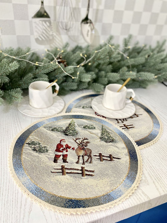 Christmas cup placemat «Christmas in Highlands» with golden thread