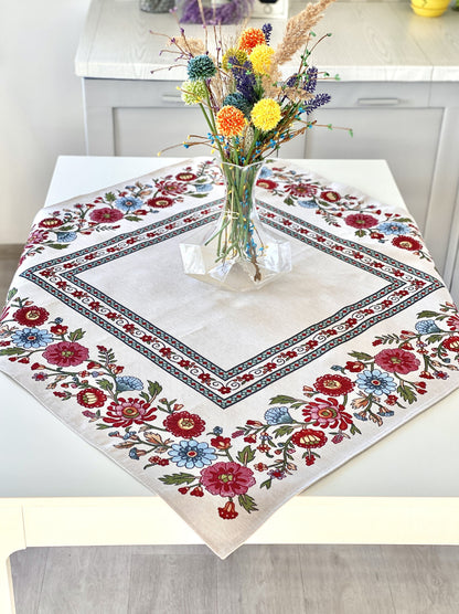 Square tablecloth «Folk Floral» - Premium Tapestry - Textile4Family