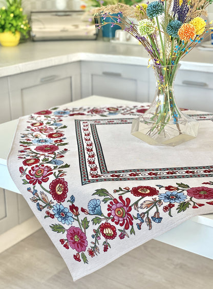 Square tablecloth «Folk Floral» - Premium Tapestry - Textile4Family